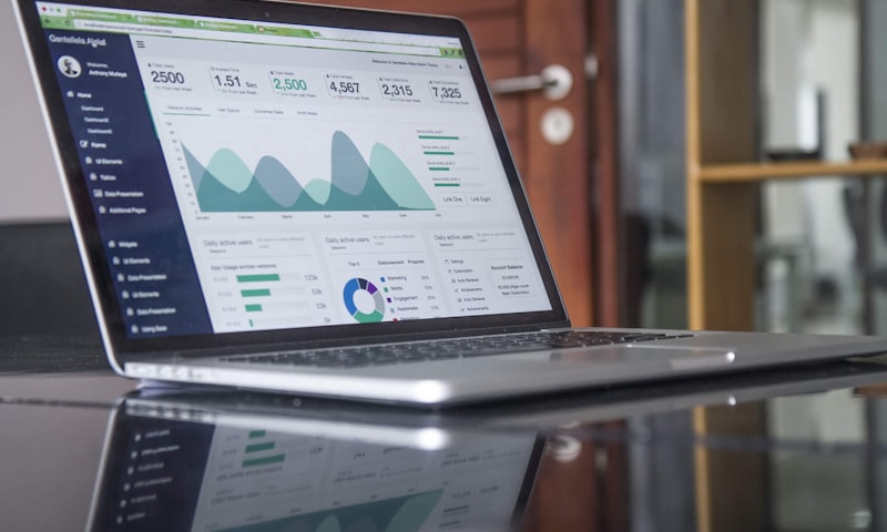 Dashboard de marketing digital em tela de computador